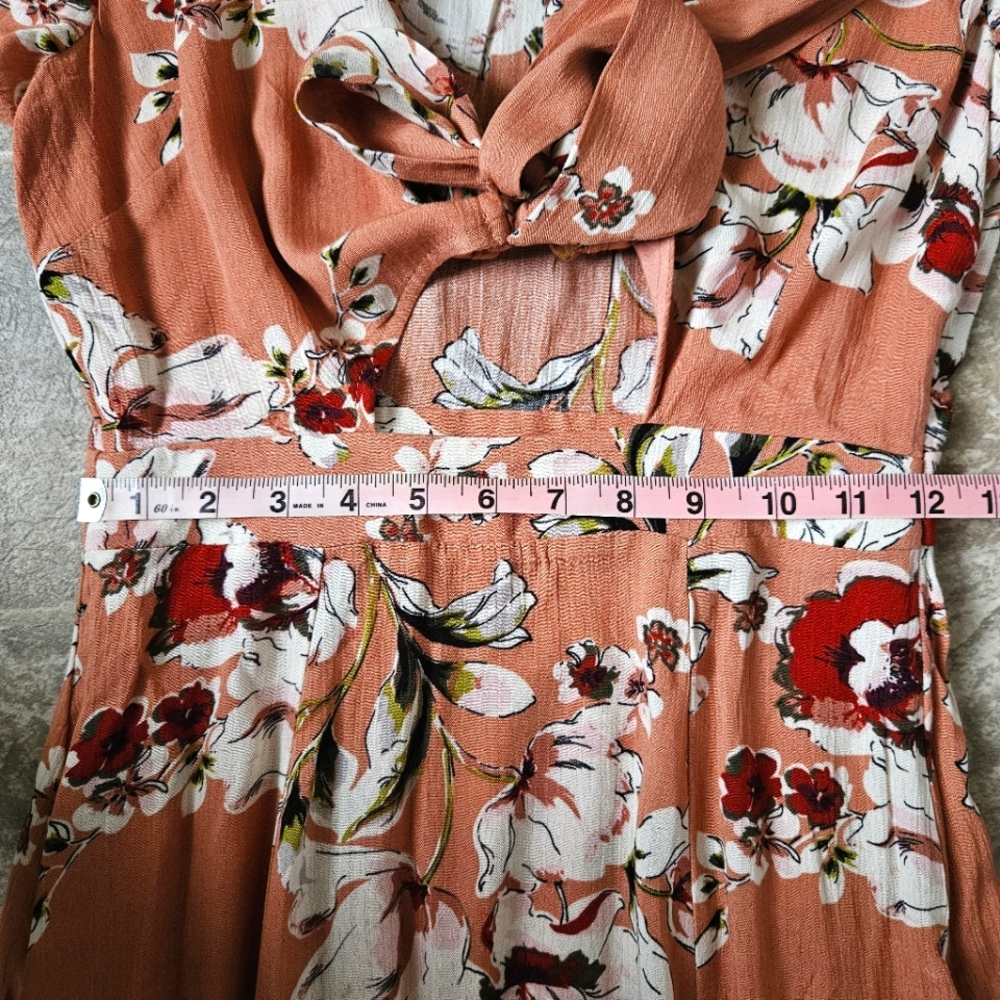 Floral‎ Lightweight Sun Dress With Vneck Tie Front Size Small - Picture 9 of 10
